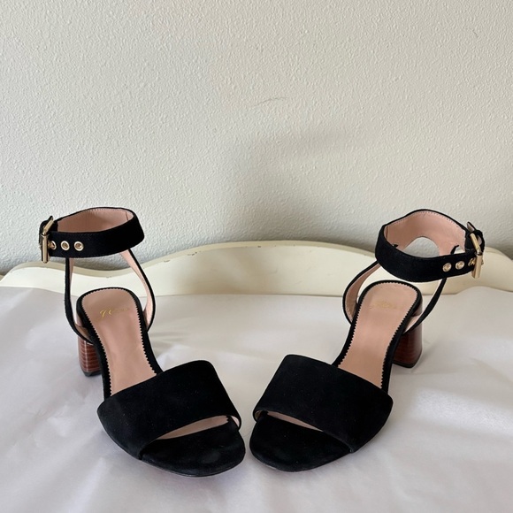 J. Crew Penny Ankle Strap Black Suede Open Toe Block Heeled Sandals Size 7.5 - Picture 4 of 11